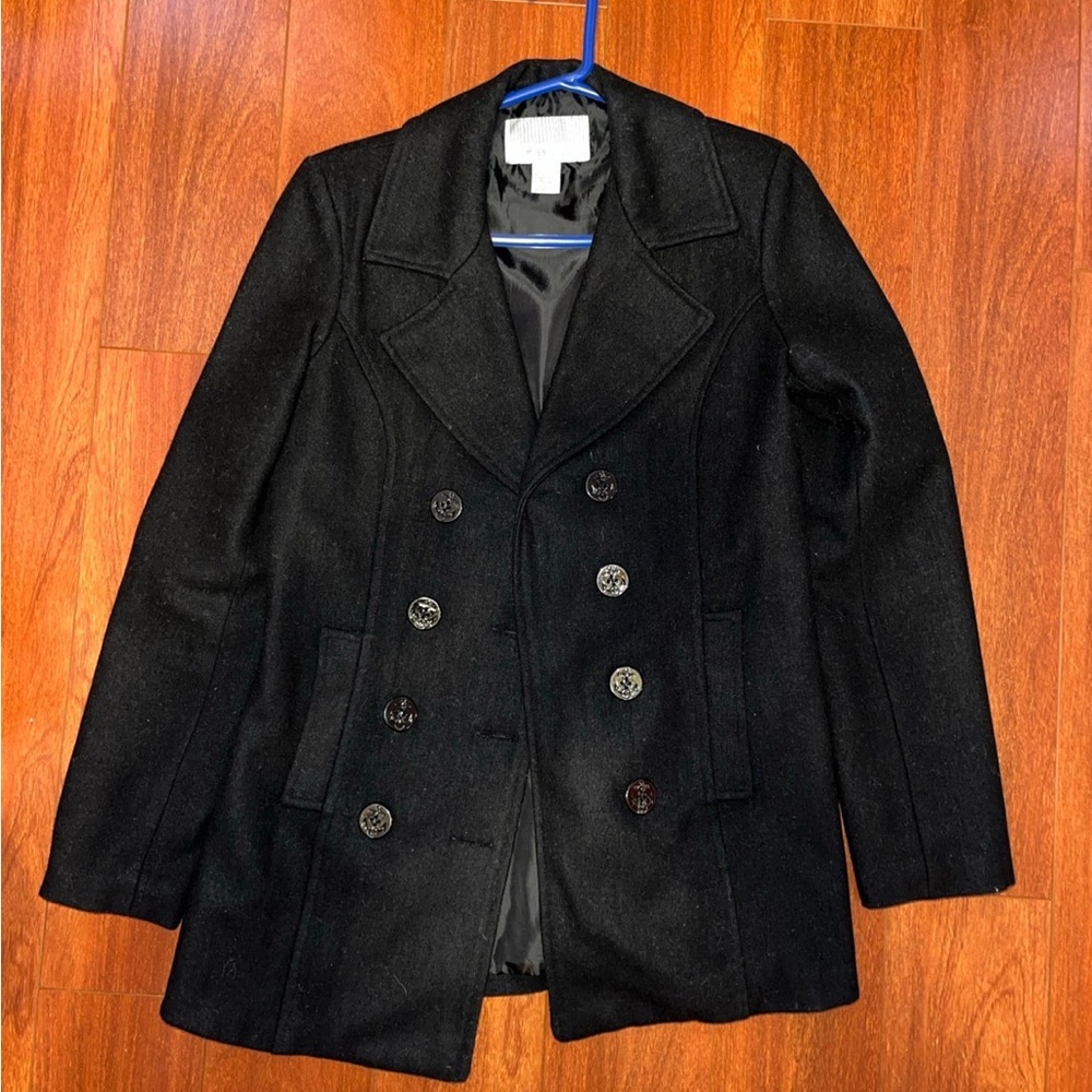 Womens/juniors black wool peacoat